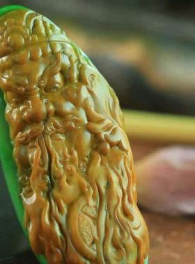 天然和田玉碧玉哼哈二将吊坠