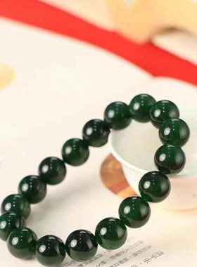 碧玉手串菠菜绿手链老料