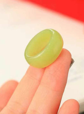 和田玉戒指素圈男款黄口玉戒指