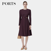 PORTS Ppose Womans dress 2023 Winter new vintleness Gentle Wind Barexia Pearl Red Brief to receive a waist one-piece dress
