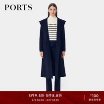 PORTS Baopose Womens clothing autumn winter lacing with long and double face coat straight cylinder outline shaped pure wool coat woman