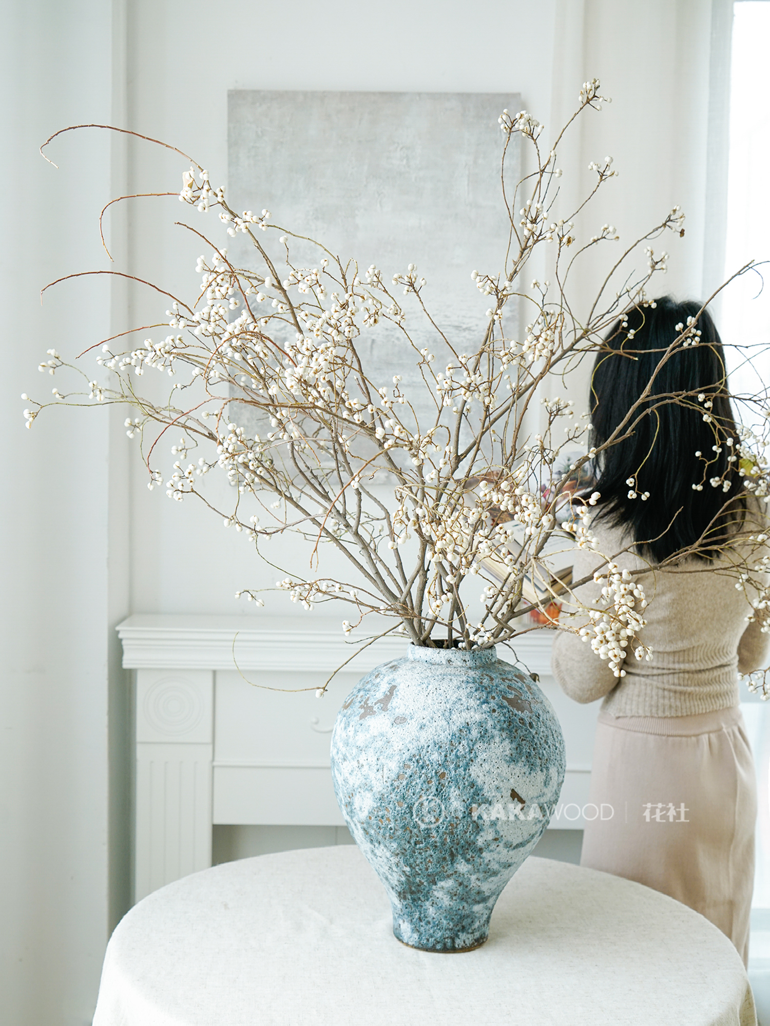 北欧ins民宿装饰天然树枝干花干果插花花束搭配乌桕果装饰小白果 - 图1