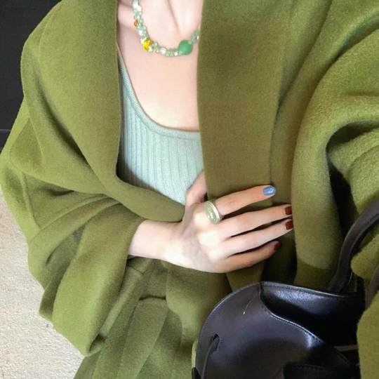 Jiuwu self -made Hong Kong style retro 2024 autumn and winter 100 wool double -sided woolen cloak jacket
