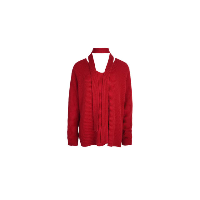 Homemade Strawberry Jam Hong Kong Style Retro 2025 Spring V-neck Raccoon Velvet Bottoming Sweater + Scarf