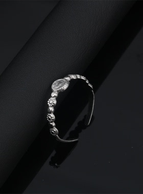 不锈钢树叶爱心双手戒指开口可调节食指戒时尚简约男女手饰