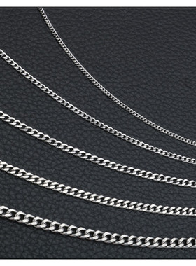 不锈钢单扣单织两面磨钛钢男女项链配吊坠吊牌裸链单链锁骨毛衣链