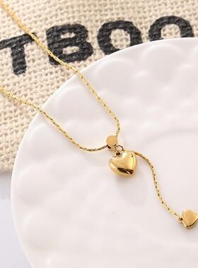 成家秦岚秦天越同款金色心型项链女百搭高级感锁骨链气质颈链配饰