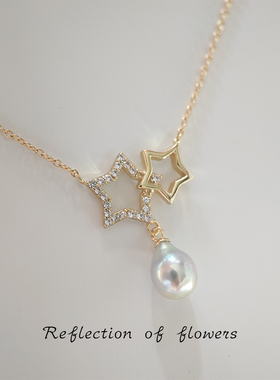 孤品海水akoya珍珠镜面极光7-8-9mm天女真多麻羽黄金925银一体链