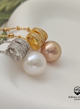 牛油果金属银蓝M家同款11-13mm字母M天然色天然珍珠纯银珍珠吊坠