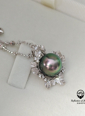 稀缺孤品孔雀绿海水大溪地黑珍珠10mm天然纯银精工吊坠通体纯银