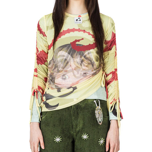 chopovai25SS欧美潮甜辣Y2K双层网纱抽绳长袖透气男女T恤上衣 - 图0