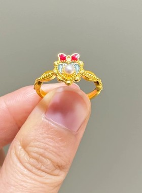 迪士尼白雪公主爱心蝴蝶结戒指女