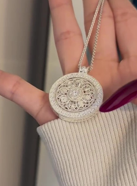 银色满钻八宝罗盘可转动项链小众