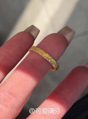 高保色中古拉丝麦穗金戒指女轻奢