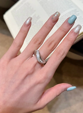 vintage中古拉丝海波浪排钻戒指