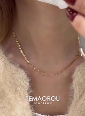 三层蛇骨金项链女通勤百搭素圈