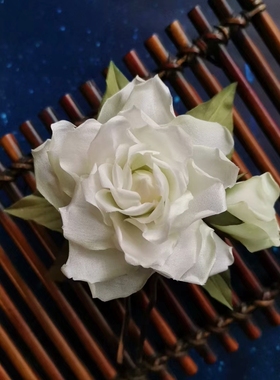 手作真丝烫花栀子花胸针发夹插花