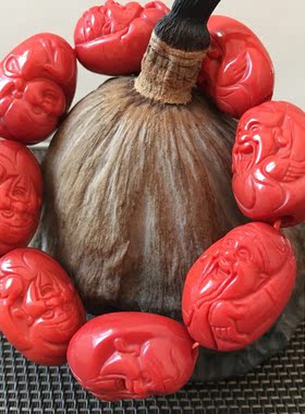 红刚玉雕刻人物招财钟馗寿星手链