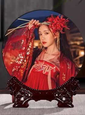 实木复古中式双面屏风圆形相架