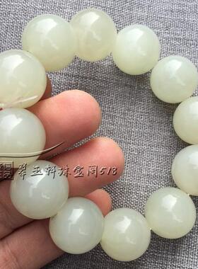 和田色玉翡翠色玉石手链男女款青白玉水润透玉珠玉石手串手链百搭