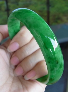 翡翠色玉石手镯冰种帝王绿阳绿飘花女款玉手镯简约款玉石手镯百搭