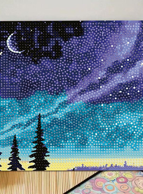 星空湖泊钻石画 DIY 儿童手工满钻粘贴钻石画风景益智装饰画