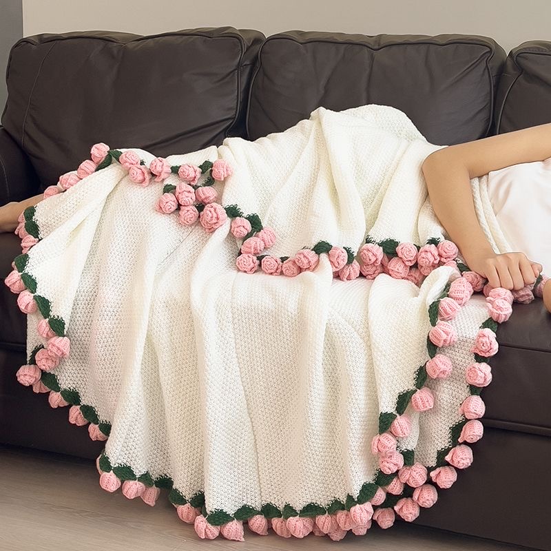 玫瑰花毛毯成品针织毛毯花束披肩生日送礼送女生闺蜜纯手工成品 - 图3