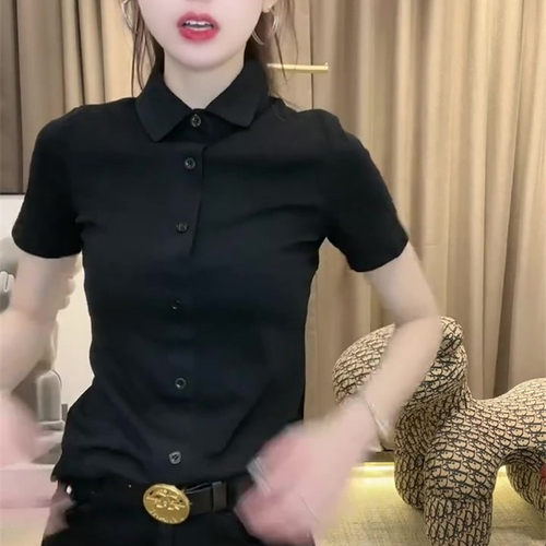 夏季新款时尚减龄polot恤女网红同款显瘦百搭净版洋气短袖上衣潮 - 图1