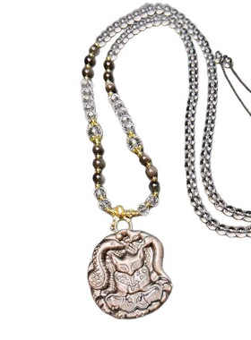 天然银曜石九尾狐狸梅花将军狐项链轻奢款狐牌珠链款男女礼物挂件