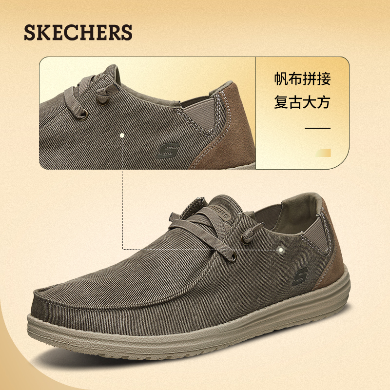 Skechers斯凯奇夏季透气一脚蹬懒人鞋乐福鞋帆布鞋低帮休闲商务鞋-图1