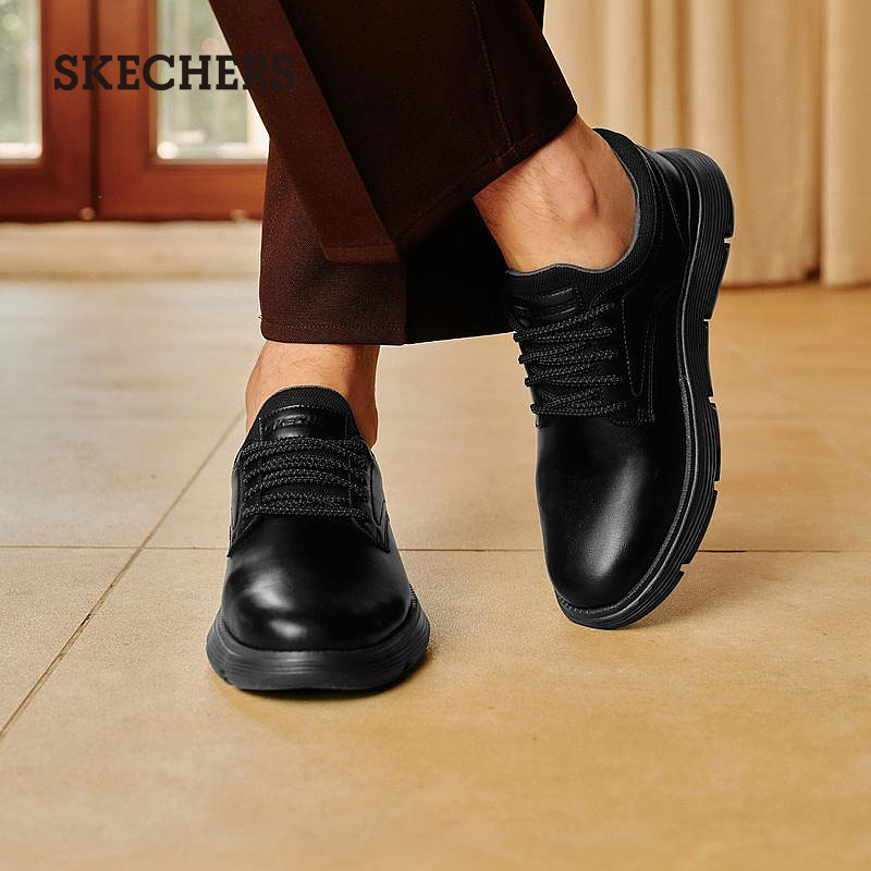 Skechers斯凯奇夏季休闲皮鞋男鞋一脚蹬舒适缓震软底鞋简约商务鞋