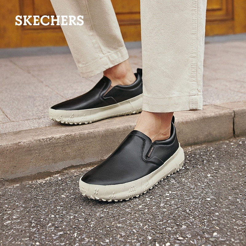 Skechers斯凯奇2024夏季新款男鞋一脚蹬复古休闲皮鞋厚底通勤板鞋
