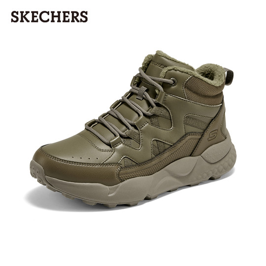 Skechers winter men's plush high-top boots, comfortable casual sports shoes, thick-soled outdoor snow boots