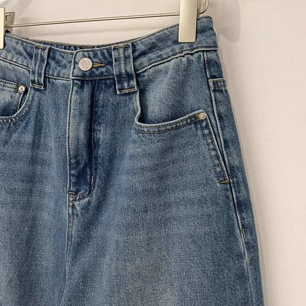 笑笑家INChooseU抓毛版大牌简约牛仔裤女百搭显瘦直筒裤 - 图1