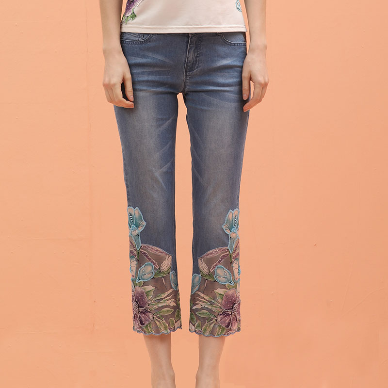 春夏 绣花牛仔裤