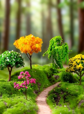 微景观摆件迷你仿真樱花树松树柳树椰树模型 盆栽装饰DIY趣味造景