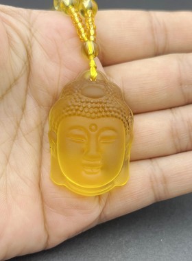 黄水晶磨砂佛头吊坠佛项链寺庙结缘立体感挂饰男女毛衣链直播礼品