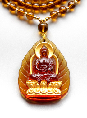 鎏金古法琉璃佛像吊坠迦叶阿弥陀佛项链男女本命佛守护神吊坠挂件