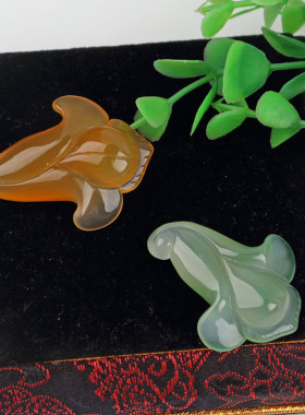 玉髓玉兰花吊坠 天然玛瑙玉石挂件 汉服DIY配饰 民族特色服饰配件