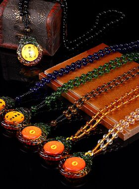 项链24年新款女三彩琉璃楞严咒六字真言情侣毛衣链吊坠小礼饰品