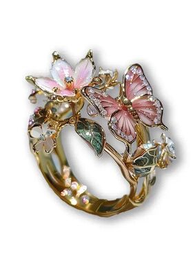 跨境独立站新款 欧美蝴蝶精致时尚开口戒指 创意滴油花朵装饰指环