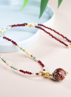 国潮新中式大漆流苏锁骨链