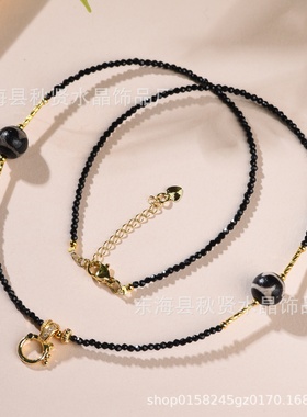 原创新中式暗黑天珠水晶锁骨链