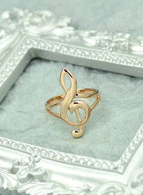 轻奢小众镀金音符素圈夸张戒指