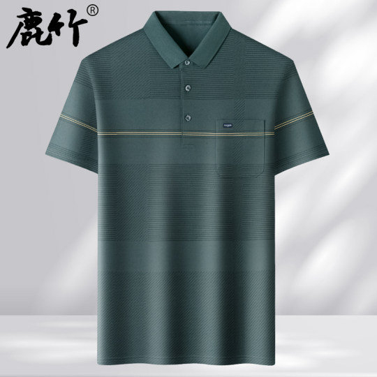 鹿竹爸爸夏季丝光棉短袖t恤中年男士半袖polo衫中老年人男装上衣