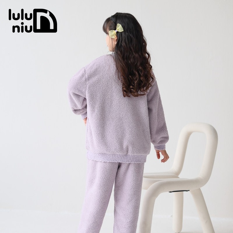 噜噜牛儿童睡衣女童半边绒秋冬款女孩中大童春秋季保暖家居服套装,淘宝优惠券,粉丝福利购,淘宝优惠卷