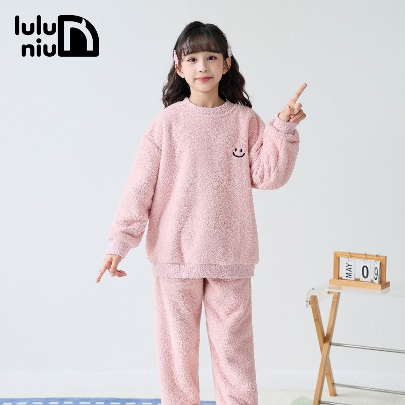 噜噜牛儿童睡衣女童半边绒秋冬款女孩中大童春秋季保暖家居服套装,淘宝优惠券,粉丝福利购,淘宝优惠卷