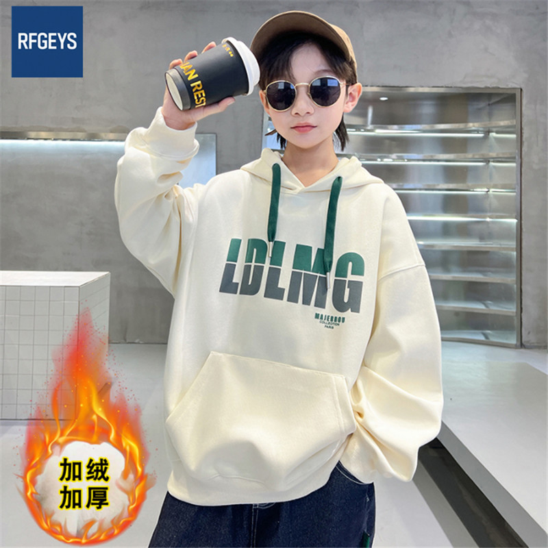 Korean version of American children's clothing 2025 autumn new children's simple letter sweatshirt medium and large children's casual hooded pullover