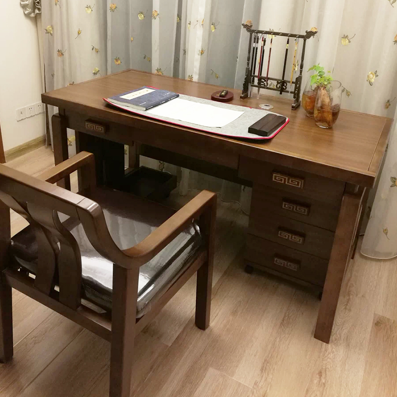 實木書桌新中式書法桌電腦檯式桌家用辦公桌寫字書房傢俱套裝組合