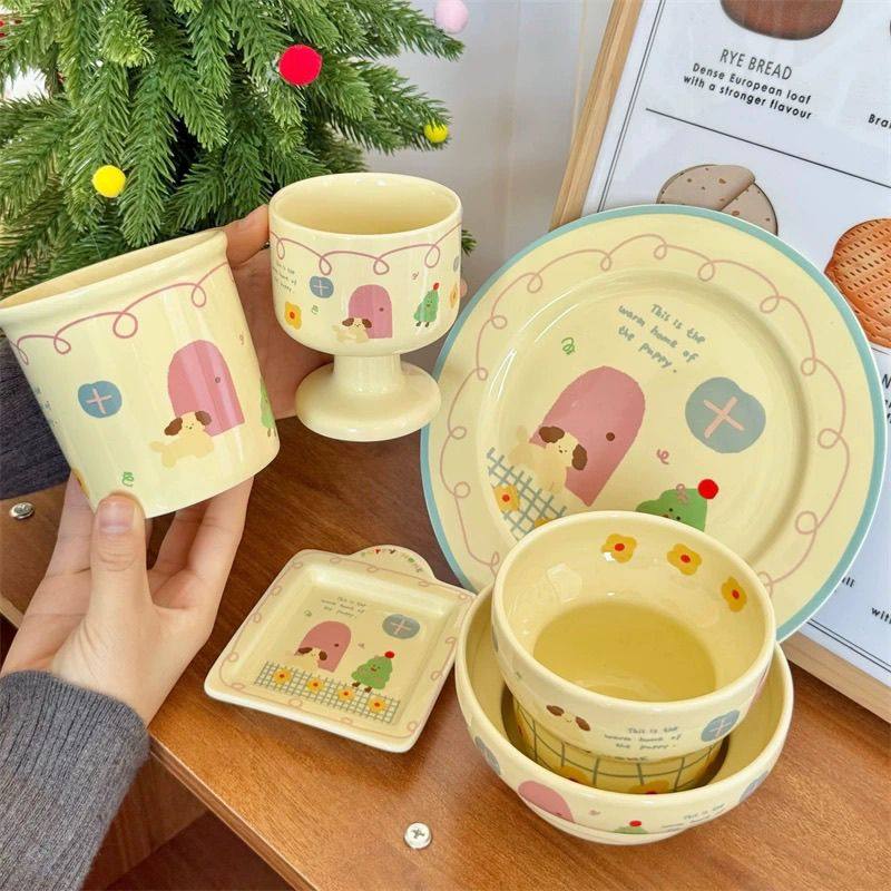 ins风家有狗狗可爱卡通陶瓷碗冰淇淋杯米饭碗餐盘,淘宝优惠券,粉丝福利购,淘宝优惠卷
